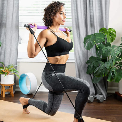 Portable Yoga Pilates Bar with Resistance Bands – Home Gym Muscle Toning & Fitness Stretching Stick